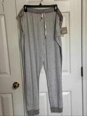 Simple Pleasures Gray & White Striped Knit Pajama Pants with Pink Accents